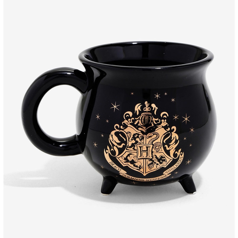 Warner Bros. Black Cauldron Mug with Gold Hogwarts Crest